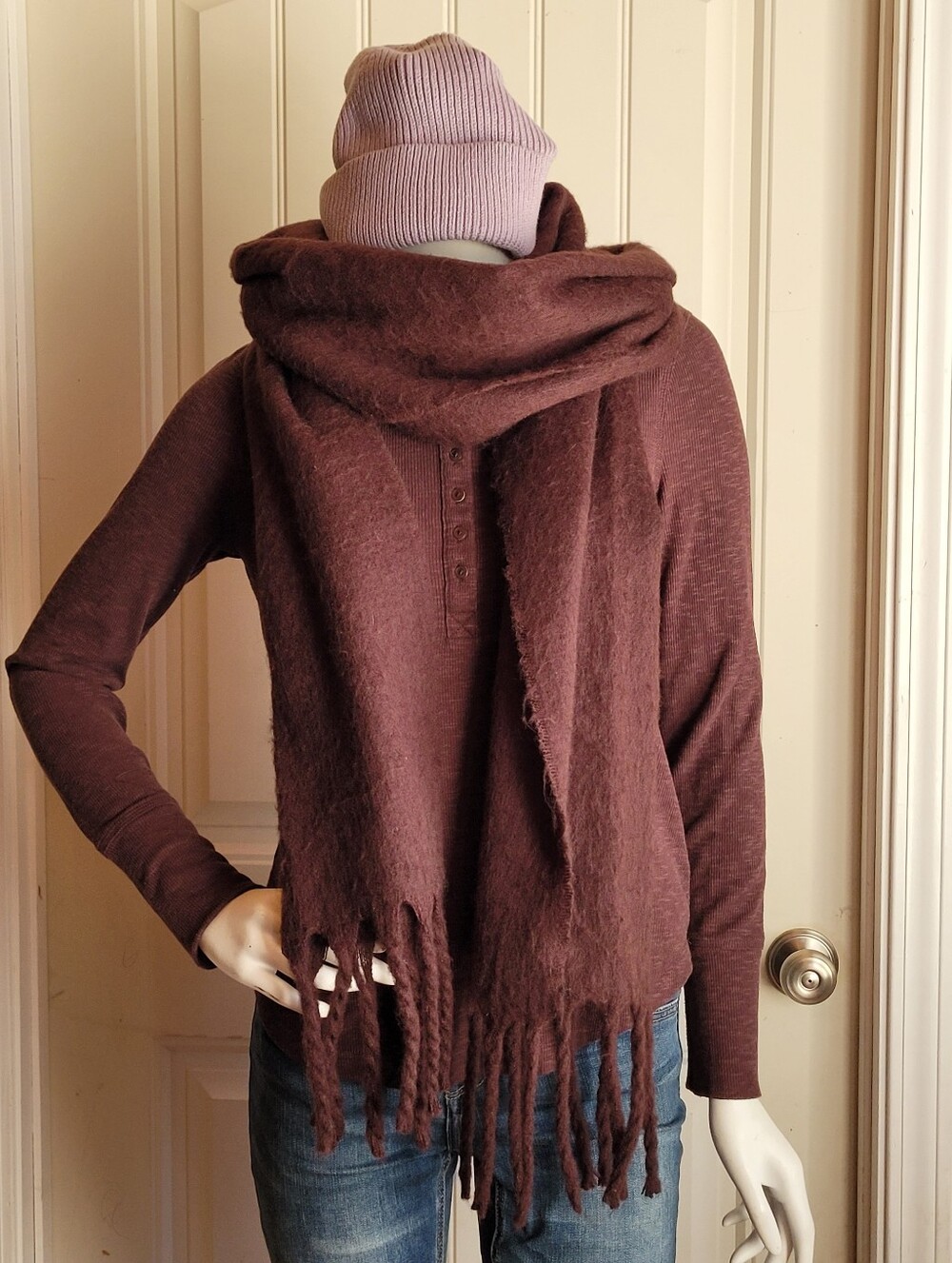 GAP Fuzzy Fringe Scarf In Rich Eggplant